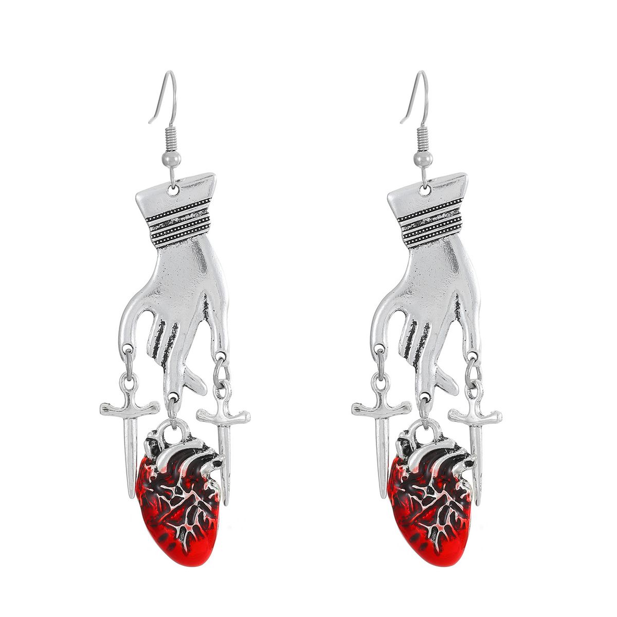 Gothic dark blood drop heart palm earrings female ins style creative design water drop ruby hand earrings_ipsvogv.com