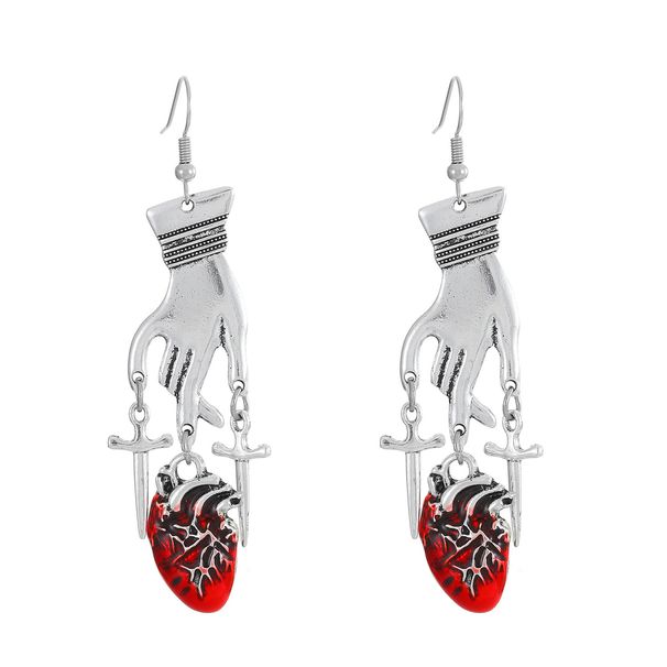 Gothic dark blood drop heart palm earrings female ins style creative design water drop ruby hand earrings_ipsvogv.com