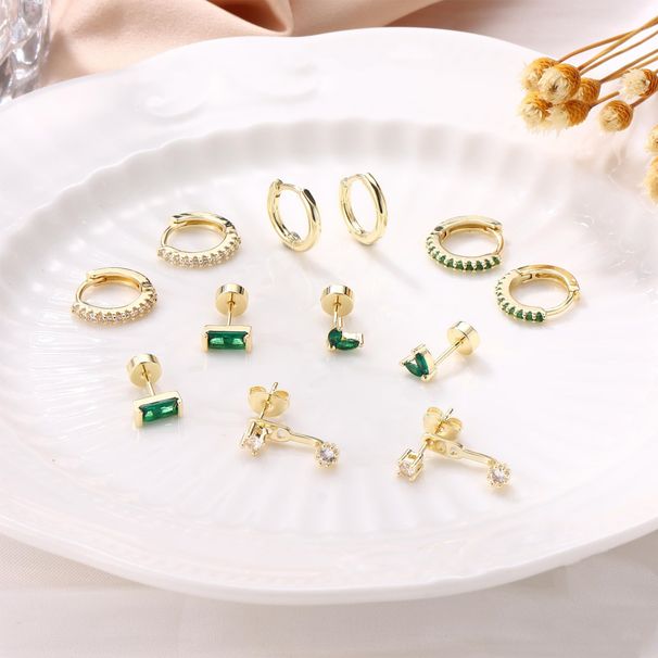 Women’s Jewelry Set Fashion Hot Sale Real Gold Brass Electroplating Fashion Inlaid Green Zircon Earrings Set_ipsvogv.com