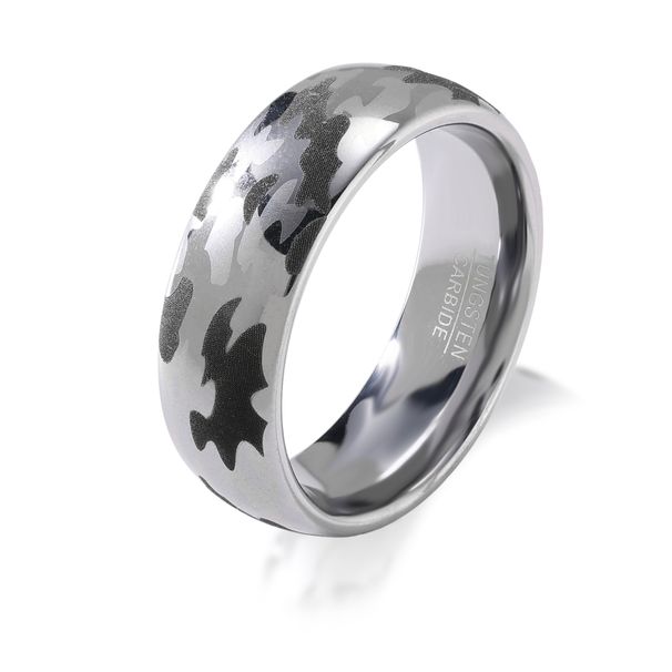 New 8mm Simple Fashionable Tungsten Steel With Fish Scale Punch Pattern Gold And Silver Double Color Men's Ring Jewelry_ipsvogv.com