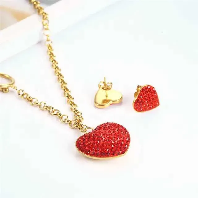 Pendant Necklaces Cubic Zirconia Necklace Set Stainless Steel Jewelry Heart LOVE Earrings For Women Fashion Jewellery_ipsvogv.com