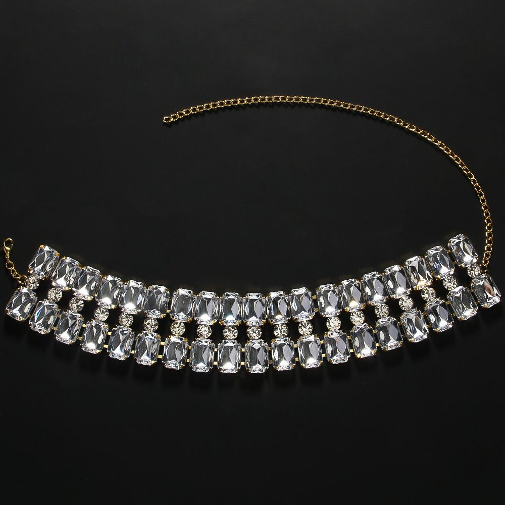 Exaggerated Rhinestone Multi-row Necklace European And American High-end Sense Full Diamond Collarbone Chain Women's Accessories Necklace_ipsvogv.com
