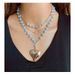 Creative Multi Layer Pearl Alloy Heart Pendant Necklace Cross Border Retro Round Bead Necklace Female_ipsvogv.com