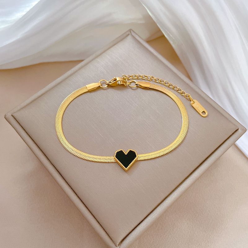 【 Full Body Titanium Steel 】 Personalized Peach Heart Snake Chain Round Bead Furnace Gold Bracelet At The East Gate,_ipsvogv.com