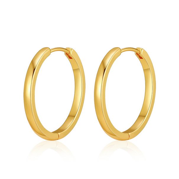 Chic plain hoop earrings copper plated with K real gold classic style smooth simple business earrings versatile casual style earrings_ipsvogv.com