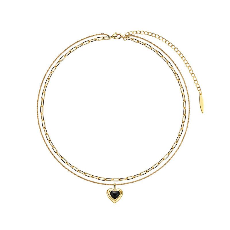Women's Jewelry Retro Double Layered Black Agate Love Necklace Light Luxury High End Design Elegant Temperament Clavicle Chain_ipsvogv.com