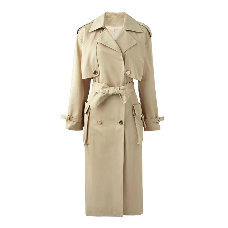 Women's Clothing early autumn high end coat over the knee long raglan sleeves windbreaker lace up waist cross border trend_ipsvogv.com
