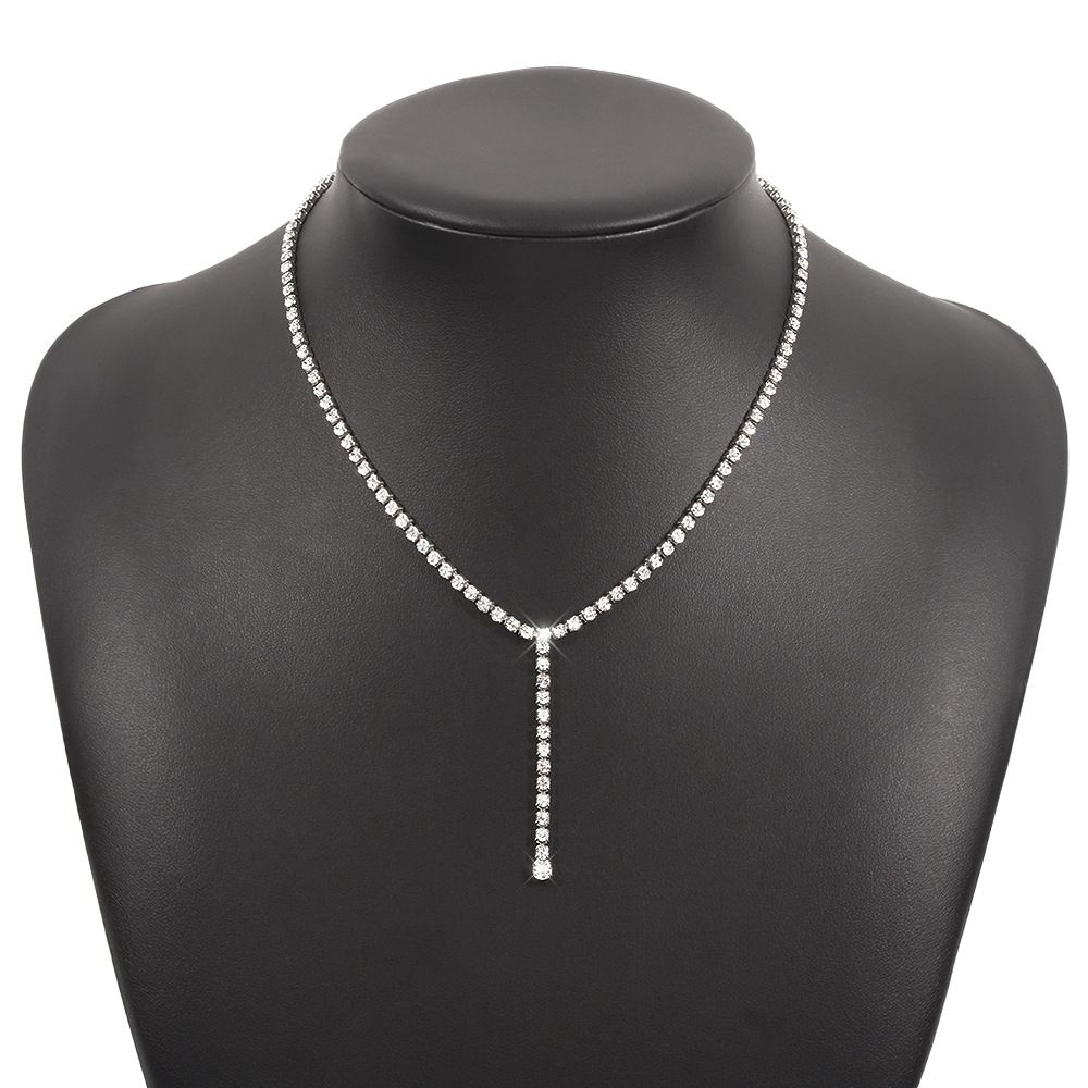 N9762 stylish minimalist with geometric Y-shaped full diamond necklace, personalized and creative new necklace_ipsvogv.com