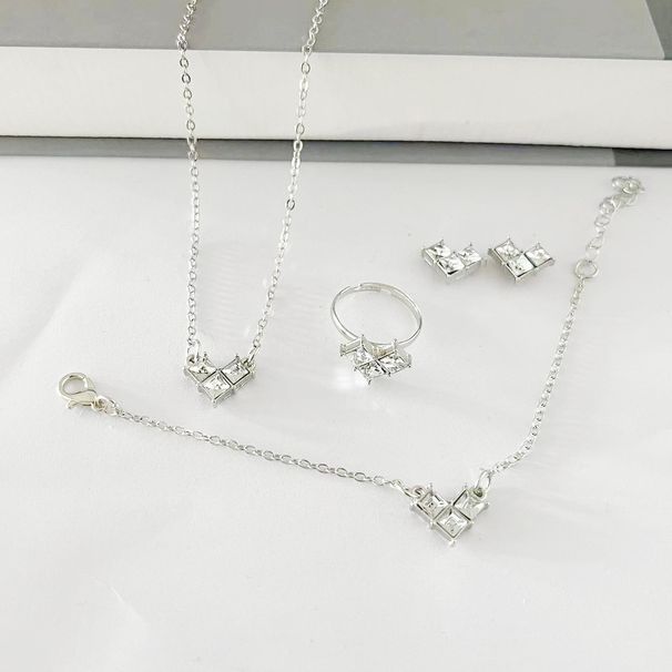 Necklace set fashionable exquisite alloy inlaid accessories love necklace earrings four piece set_ipsvogv.com