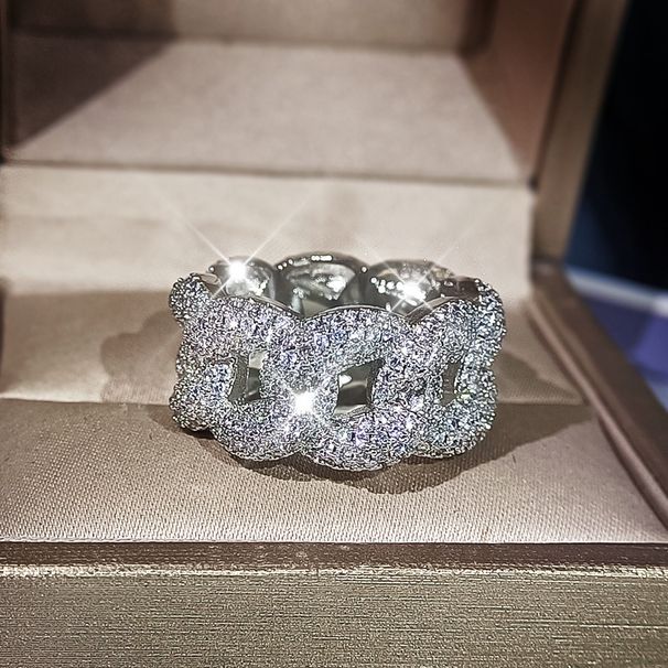 NYUK Cuban Chain Set With Zircon Shining Hip Hop Trendy Men's And Women's Rings Tail Ring Street Dance Couple_ipsvogv.com