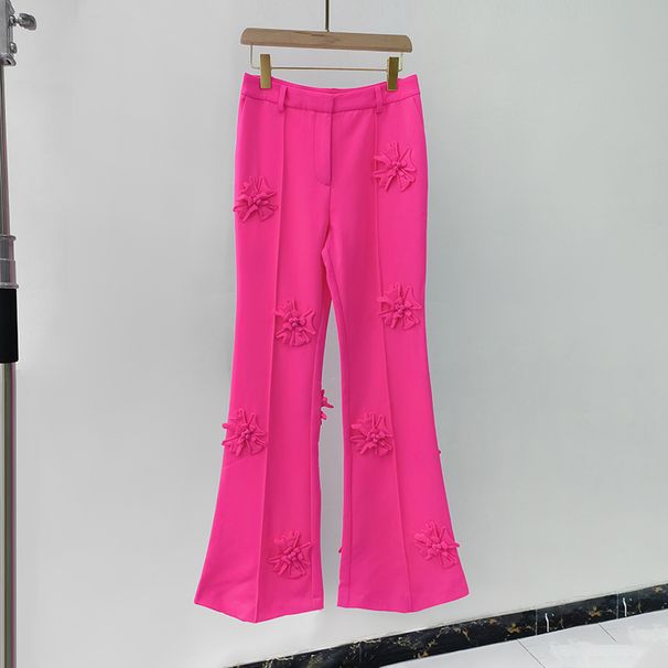 Women's Clothing new Korean style suit collar long sleeved jacket + temperament commuting flared pants heavy duty three dimensional flower suit_ipsvogv.com