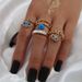 New Punk Street Style Devil's Eye With Diamond Drip Oil Hollow 4-piece Ring Set_ipsvogv.com