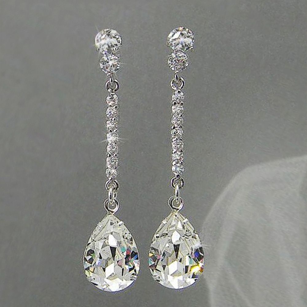 Cao Shi star's same pear shaped earrings Shiny AAA water drop zircon earrings Luxury fashion women's ear jewelry_ipsvogv.com