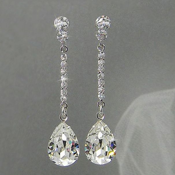 Cao Shi star's same pear shaped earrings Shiny AAA water drop zircon earrings Luxury fashion women's ear jewelry_ipsvogv.com