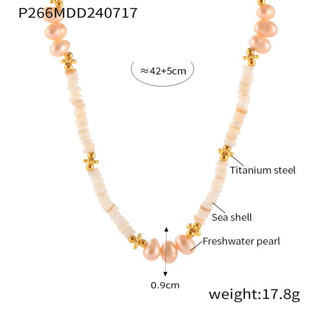 Baroque Style Natural Freshwater Pearl Shell Bead Necklace With Light Luxury Design, Titanium Steel Plated Gold Lock_ipsvogv.com