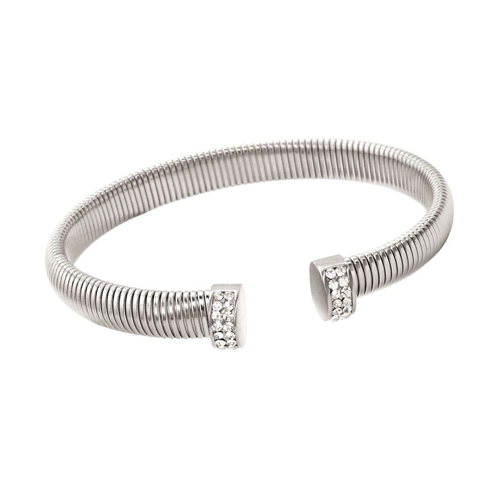 Wemen's Jewelry Titanium Steel Zircon Necklace Earrings Open Bracelet Collar Set_ipsvogv.com