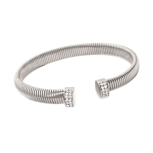 Wemen's Jewelry Titanium Steel Zircon Necklace Earrings Open Bracelet Collar Set_ipsvogv.com