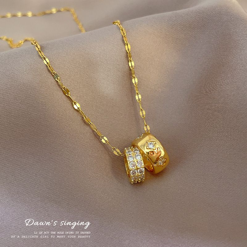 【 Titanium Steel 】 Double Ring Small Waist Diamonds, Fashionable And Luxurious Temperament, Gorgeous Full Of Diamonds_ipsvogv.com