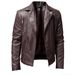 Men's PU Leather Jacket Men's Stand Collar Punk Motorcycle Leather Jacket_ipsvogv.com