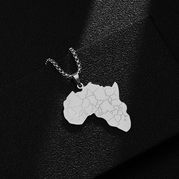 Retro Hip Hop Titanium Steel Gold African Map Shape Necklace Men and Women Hip Hop Animal Elephant Pendant Necklace_ipsvogv.com