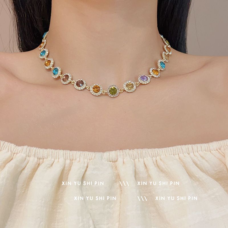 Fashion Colored Zircon Collarbone Chain, Court Style Temperament, Personality, Niche, Versatile Necklace For Women_ipsvogv.com