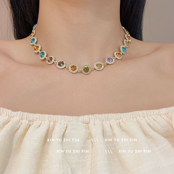 Fashion Colored Zircon Collarbone Chain, Court Style Temperament, Personality, Niche, Versatile Necklace For Women_ipsvogv.com