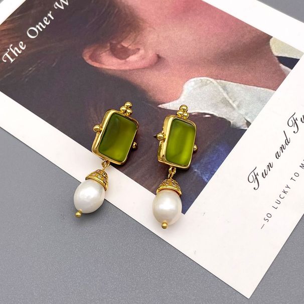 "Elysee" French style light luxury, niche set with diamonds, glass, freshwater pearl earrings, women's fashion_ipsvogv.com