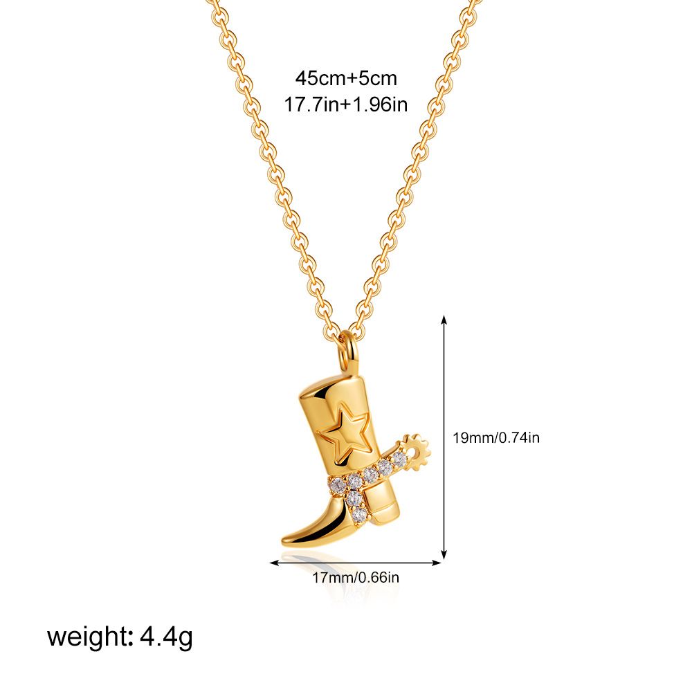 Real Gold Cowboy Boots Five Pointed Star Necklace Regular Long Chain Men And Women Pendant Necklace_ipsvogv.com