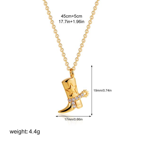 Real Gold Cowboy Boots Five Pointed Star Necklace Regular Long Chain Men And Women Pendant Necklace_ipsvogv.com