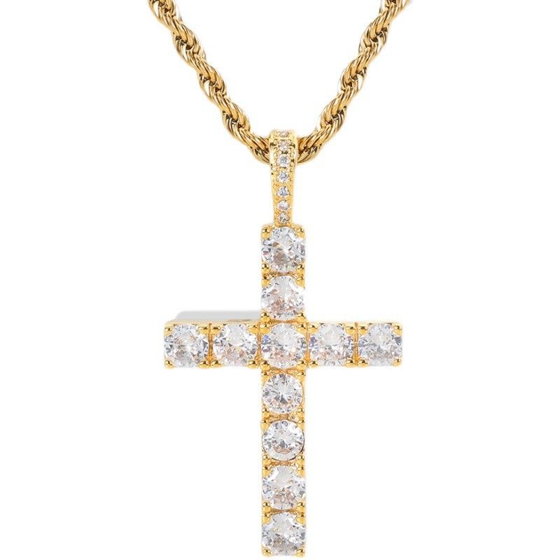 Straight Full Diamond Solid Cross Necklace For Men And Women Hip Hop Fashion Zircon Pendant Jewelry_ipsvogv.com