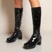 Women's Shoes autumn and winter new thick heel medium heel women's boots patent leather high boots square toe boots white side zipper pole dance boots_ipsvogv.com
