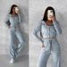 Women's Clothing Suit Solid Color Long Sleeve Zipper Hoodie Lace up Pants Two piece Set_ipsvogv.com