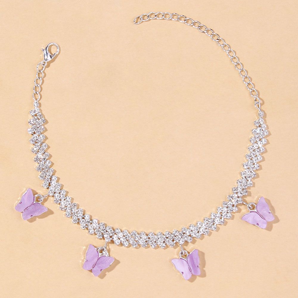 fashion hot diamond butterfly Anklet cross personality pendant diamond foot decoration Anklet_ipsvogv.com