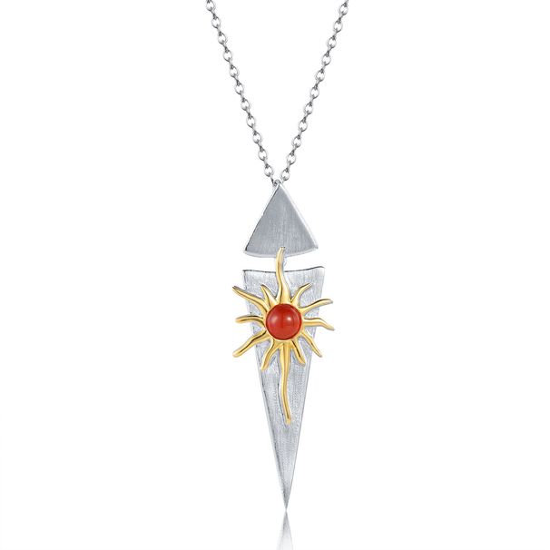 S925 Sterling Silver Red Agate Pendant Designer New Necklace Light Luxury Jewelry Sun Goddess Necklace_ipsvogv.com