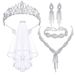 New bride's new diamond crown wedding veil tassel earrings necklace diamond bracelet five piece jewelry set for women_ipsvogv.com