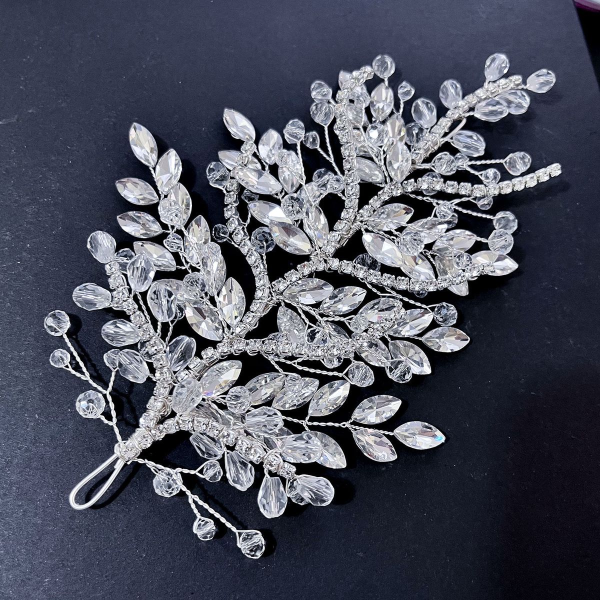 Handcrafted Champagne Crystal Bridal Headband With Rhinestone Chains For Wedding Accessories Diamond Piece Bridal Hair Accessories_ipsvogv.com