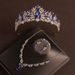Crown headdress three piece set atmospheric champagne blue diamond birthday crown necklace earrings bride wedding dress evening dress jewelry_ipsvogv.com
