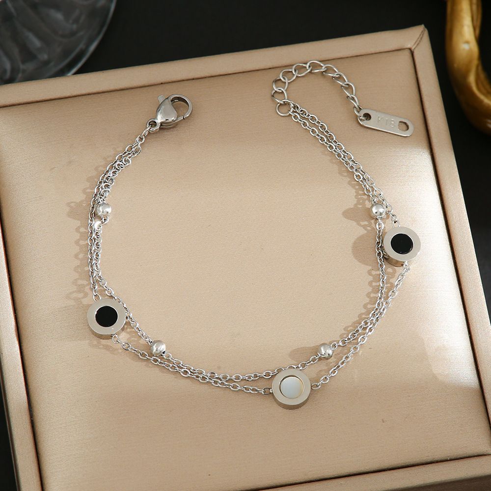 Ins Simple Niche Personality Black And White Beimu Roman Digital Titanium Steel Double-layer Layered Bracelet_ipsvogv.com