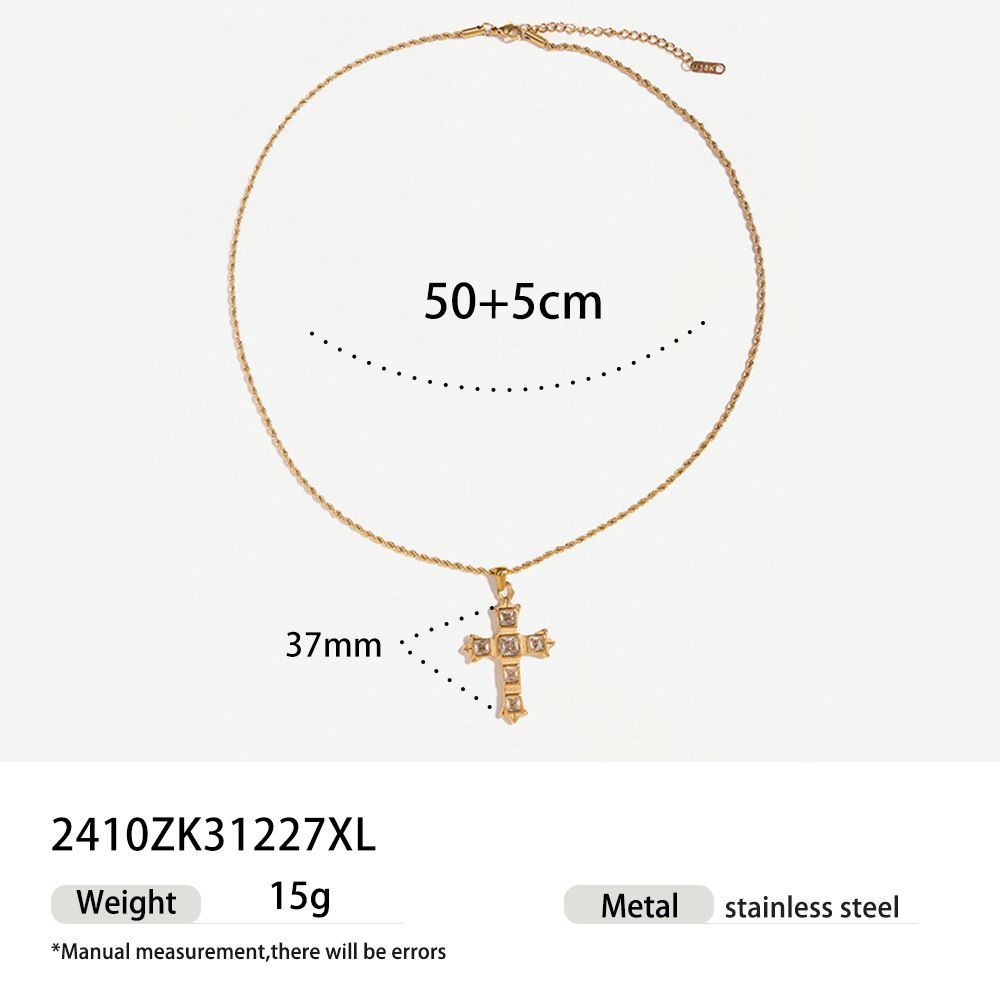 gold stainless steel white square zircon cross pendant necklace female jewelry_ipsvogv.com