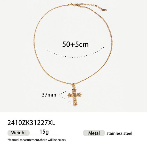 gold stainless steel white square zircon cross pendant necklace female jewelry_ipsvogv.com