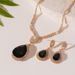 Vintage diamond-encrusted oval water drop stud earrings necklace 2-piece French court style light luxury premium set_ipsvogv.com