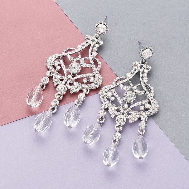 Handmade Bride Rhinestone Flower Bridal Earrings Accessories_ipsvogv.com