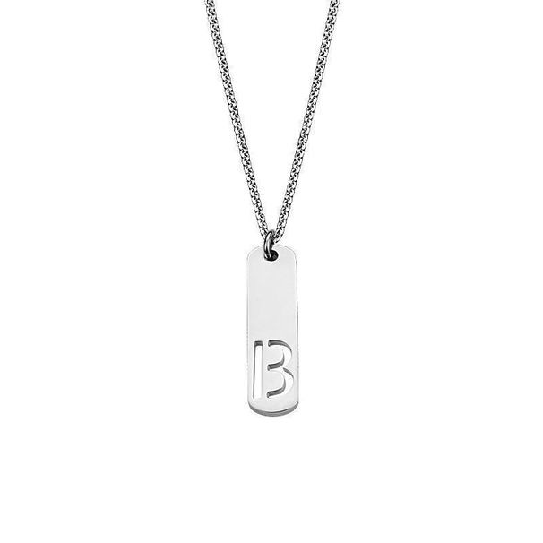 Titanium steel square necklace men's simple 26 English letters pendant niche design accessories trendy accessories_ipsvogv.com