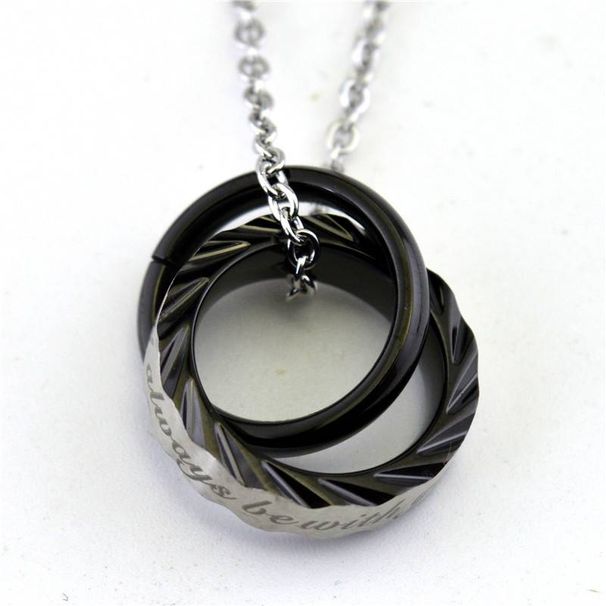 Men's Jewelry Stainless Steel Fashion Jewelry Niche Creative Design Ripple Double Ring Double Circle Titanium Steel Couple Necklace_ipsvogv.com