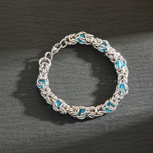Blue Inlaid Titanium Steel Necklace, Male Niche Design, Hip-hop Style, Thick Collarbone Chain, Couple Accessories_ipsvogv.com