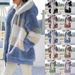 Women's Clothing autumn and winter warm plush patchwork zipper pocket hooded loose coat _ipsvogv.com