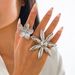 Exaggerated Ins Style Pearl Flower Finger With Fashionable Texture Metal Butterfly Opening Ring_ipsvogv.com