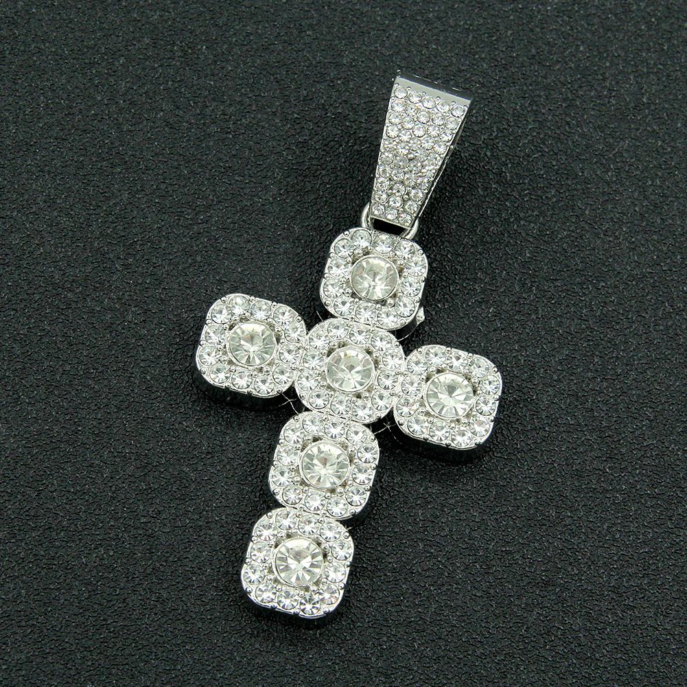 Hip Hop Full Diamond Cross Pendant Cuban Necklace Men's Cool and Dominant Personality Collar Chain Neckchain_ipsvogv.com
