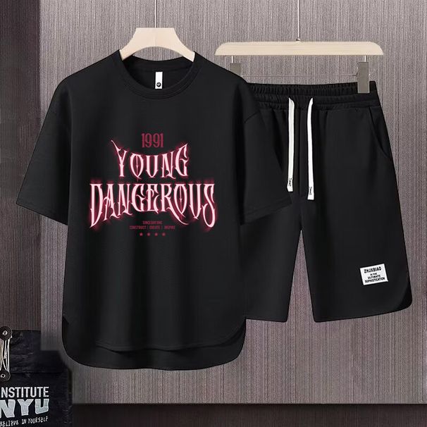 Men's Clothing 2024 Waffle Casual Summer Suit Men's Loose Teen Short sleeved T shirt Shorts Handsome Two piece Suit_ipsvogv.com