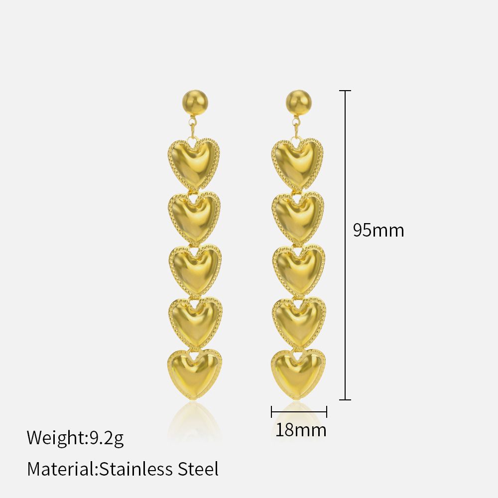 Women’s Jewelry Set Fashion Love Pendant Stainless Steel Earrings Personality Exaggerated Long Five Heart Shaped Titanium Steel Earrings Ladies Trend_ipsvogv.com